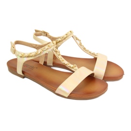 Sandały damskie z łańcuszkiem holo beżowe S.Barski beżowy