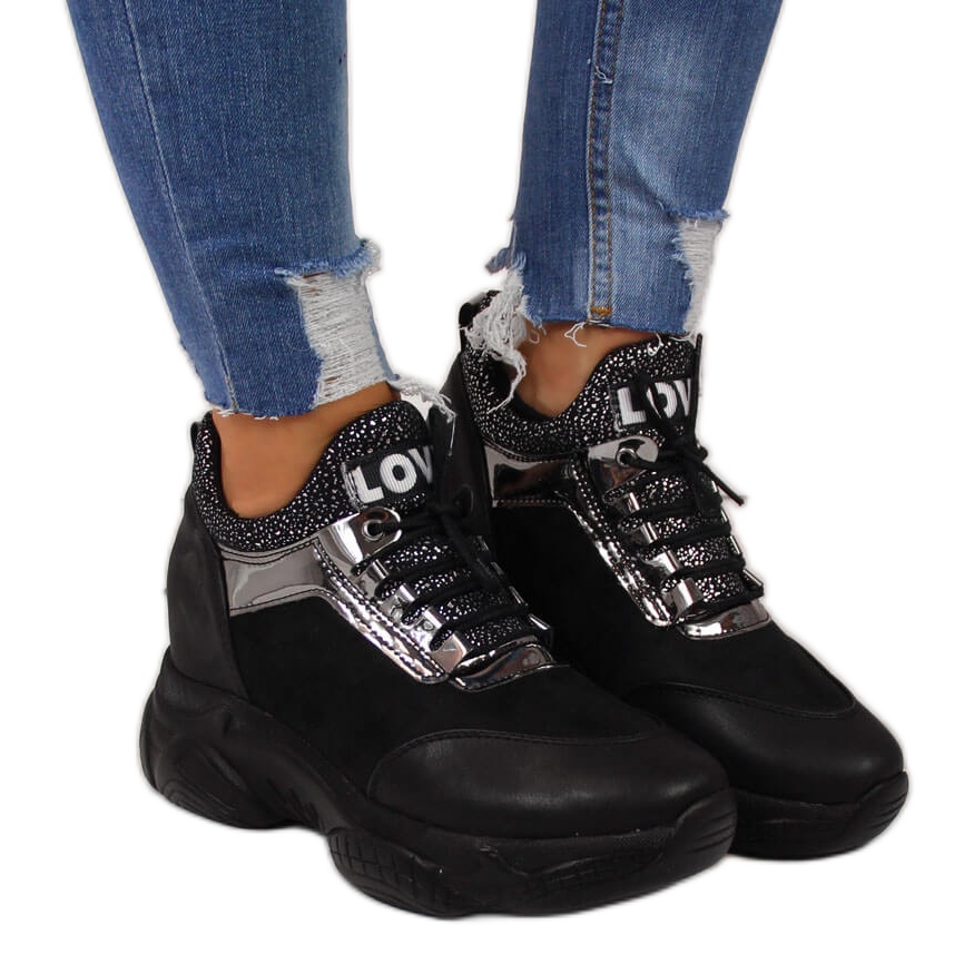 Sneakersy damskie na ukrytym koturnie czarne Navy Dot