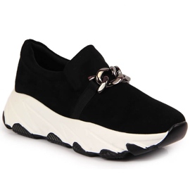 Sneakersy damskie z łańcuchem slip on czarne Potocki