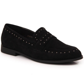 Półbuty damskie zamszowe z nitami czarne Laura La.Fi