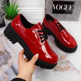 Półbuty damskie glany na platformie czerwone Laura La.Fi