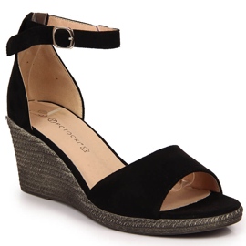 Sandały damskie na koturnie czarne Potocki