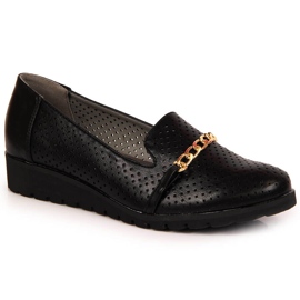 Półbuty damskie ażurowe z łańcuszkiem czarne Jezzi