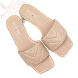 Klapki damskie pikowane beżowe S.Barski beżowy