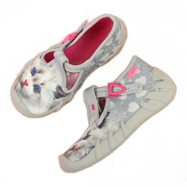 Kapcie dziewczęce do przedszkola z kotkiem Befado szare