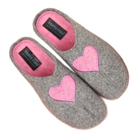 Kapcie damskie domowe z sercem filcowe szare Panto Fino