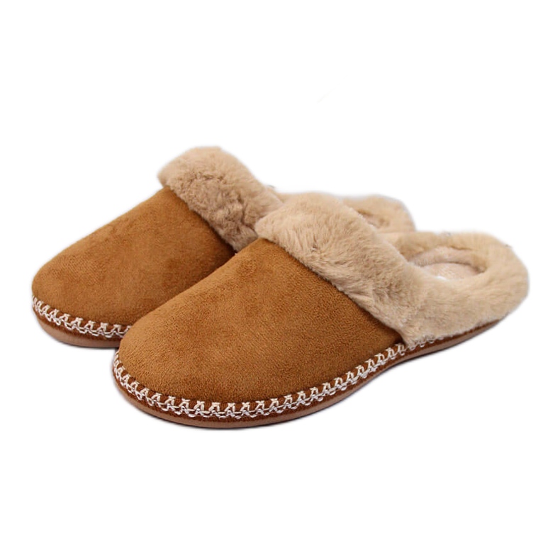 Kapcie damskie domowe z futerkiem camel Cloxx brązowe