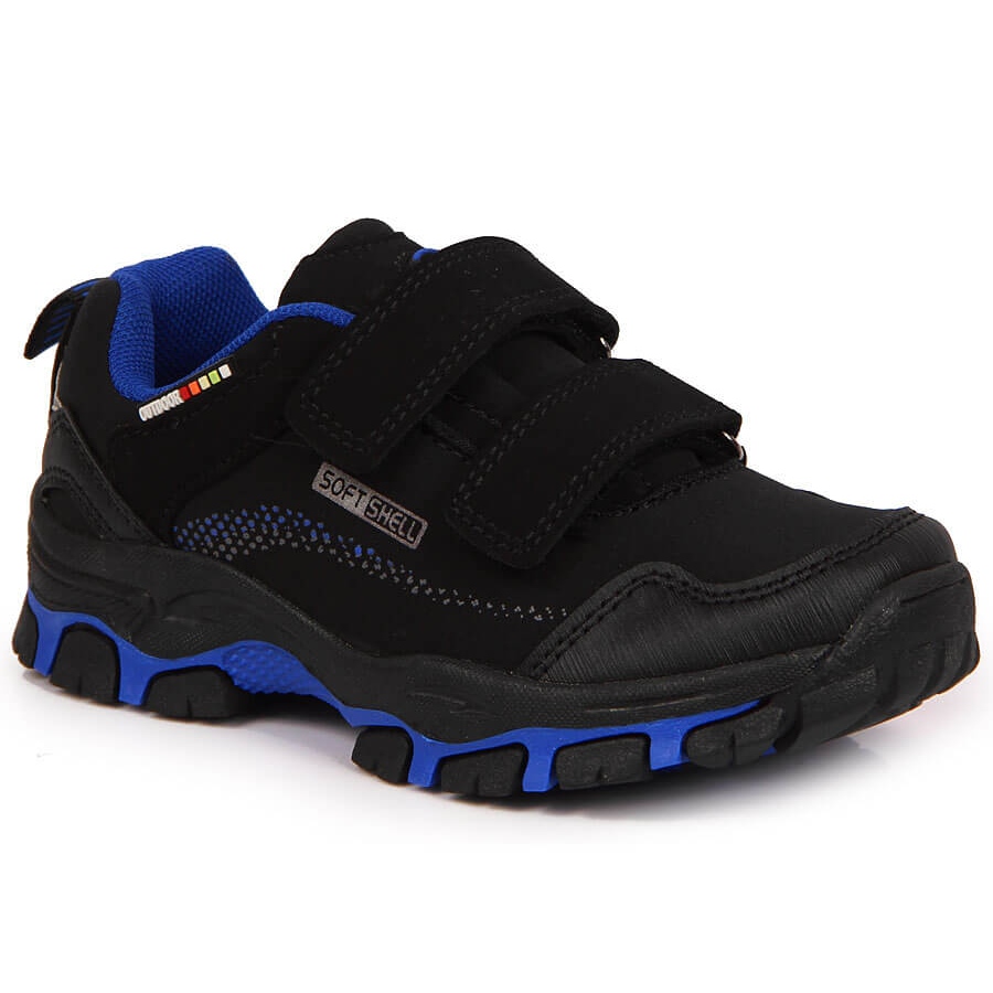 Buty trekkingowe dziecięce wodoodporne na rzepy czarno-niebieskie American Club czarne