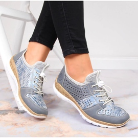 Półbuty damskie ażurowe niebieskie Rieker N4255-12