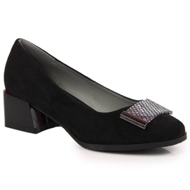 Czółenka na klocku zamszowe czarne Jezzi