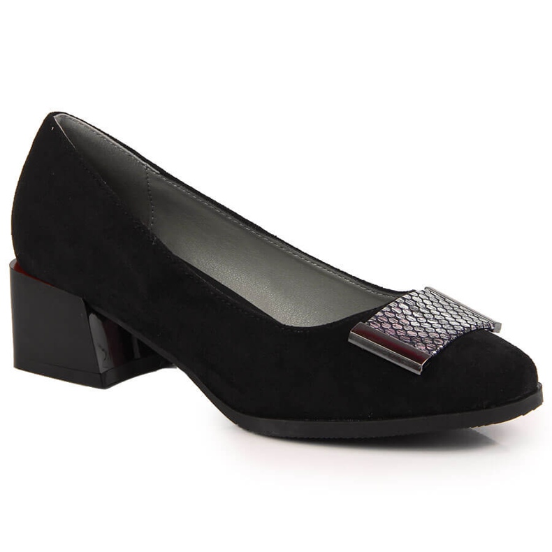 Czółenka na klocku zamszowe czarne Jezzi