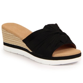 Klapki damskie na koturnie czarne Potocki