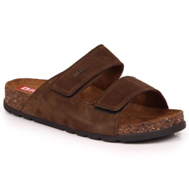 Klapki skórzane męskie na rzepy brązowe Big Star JJ176002