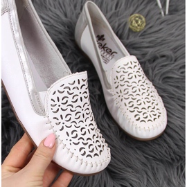 Mokasyny skórzane damskie ażurowe białe Rieker L6350-80