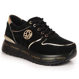 Sportowe skórzane damskie na platformie czarne Filippo