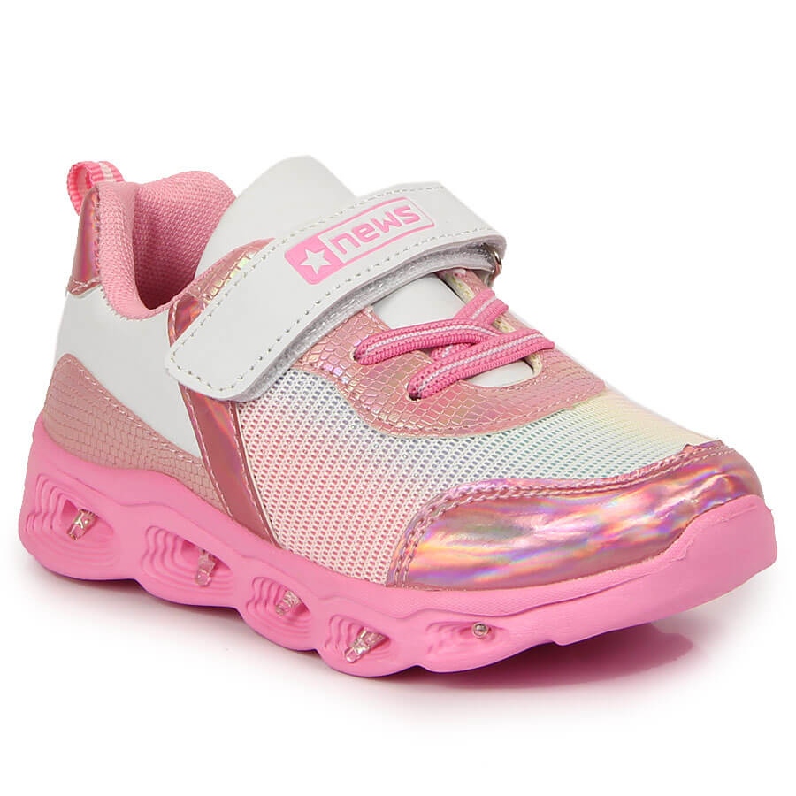 Buty sportowe dziewczęce świecąca podeszwa różowe NEWS białe
