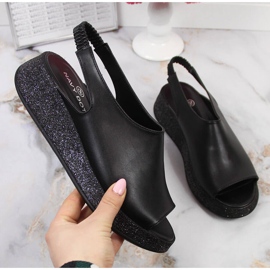 Sandały damskie na platformie czarne Navy Dot