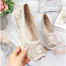 Półbuty damskie ażurowe open toe beżowe Jezzi beżowy