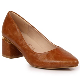 Czółenka na ozdobnym słupku brązowe Jezzi