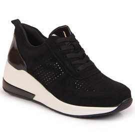 Półbuty damskie na koturnie czarne Jezzi