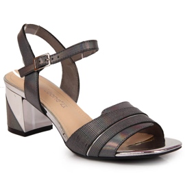 Sandały damskie na słupku grafitowe Sergio Leone wielokolorowe