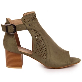 Sandały damskie zabudowane ażurowe khaki T.Sokolski zielone