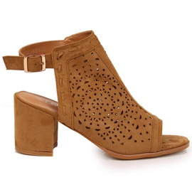 Sandały damskie zabudowane ażurowe camel T.Sokolski brązowe