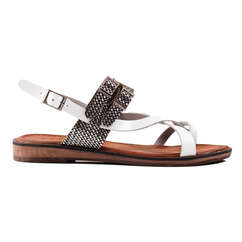 W. Potocki Stylowe Sandałki Ze Skóry białe