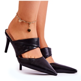 Skórzane Klapki Na Szpilce Czarne Aveline