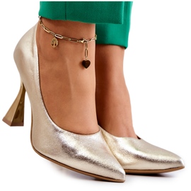 Modne Skórzane Czółenka Lewski Shoes 3181 Złote złoty