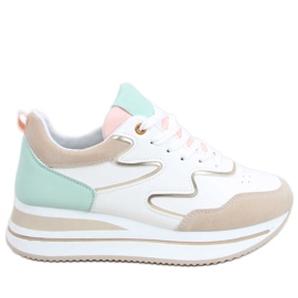 Buty sportowe na wysokiej podeszwie Devi Beige beżowy białe zielone złoty