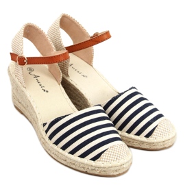 Espadryle w paski Irma Blue beżowy granatowe
