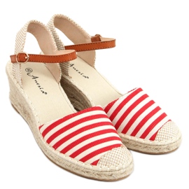 Espadryle w paski Irma Red beżowy czerwone