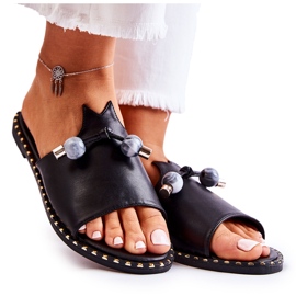 Vinceza Damskie Klasyczne Klapki Z Pętelką Czarne Cassia