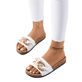 Białe klapki z łańcuchem Derbi