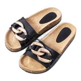 Czarne klapki z łańcuchem Derbi