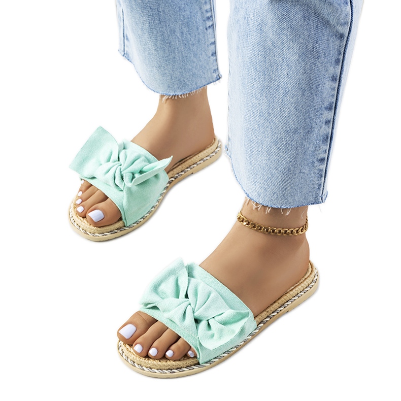 Zielone klapki z kokardą Avi