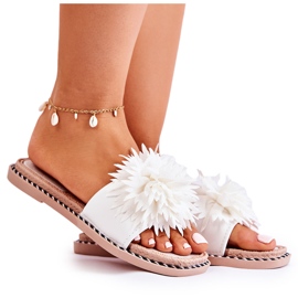 FJ1 Zamszowe Damskie Klapki Z Ozdobą Białe Giorgia