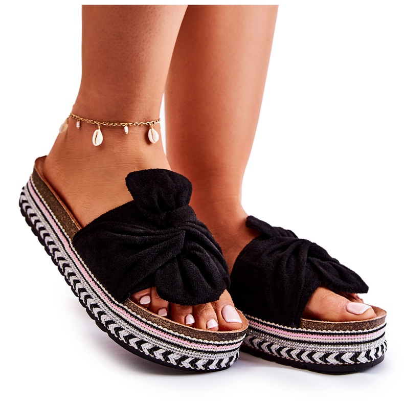 FJ1 Damskie Klapki Na Masywnej Platformie Czarne Terisa