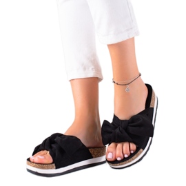 Marquiz Klapki Na Platformie Z Kokardą czarne