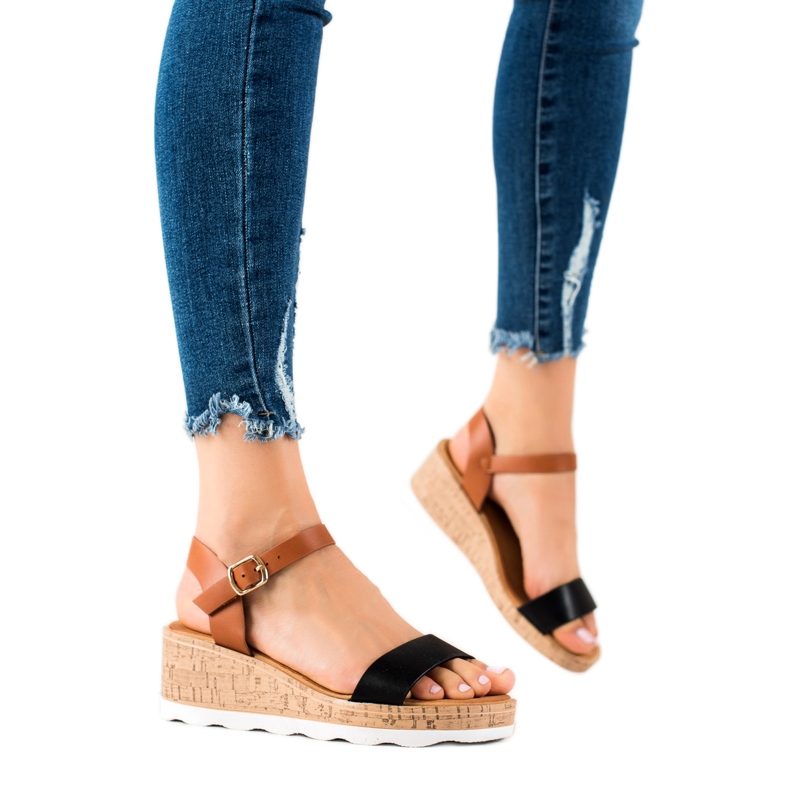 Cm Paris Klasyczne Sandały Na Koturnie brązowe czarne