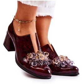 PA2 Skórzane Półbuty Mozaika Z Transparentną Ozdobą Bordowe Delaver czerwone wielokolorowe