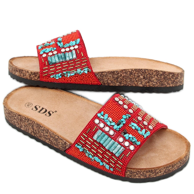 Klapki korkowe Taida Red czerwone niebieskie