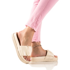 SHELOVET Beżowe Klapki Na Platformie beżowy