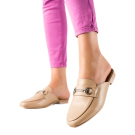 SHELOVET Beżowe klapki mokasyny beżowy