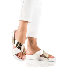 Groto Gogo Połyskujące BIAŁO-ZŁOTE Klapki białe złoty