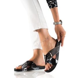 Groto Gogo Połyskujące Czarne Klapki