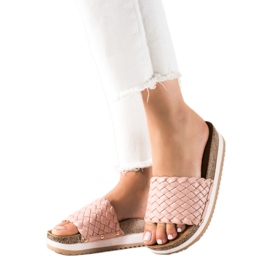 SHELOVET Plecione Klapki Na Platformie różowe