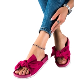 SHELOVET Modne Klapki Z Kokardą różowe