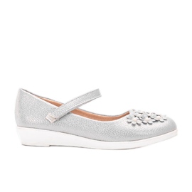 Szare błyszczące balerinki dziecięce Alaja srebrny